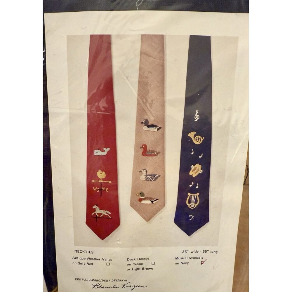 Vintage Crewel Embroidery Neck Tie Musician Music Teacher Eclectic Hipster Funky